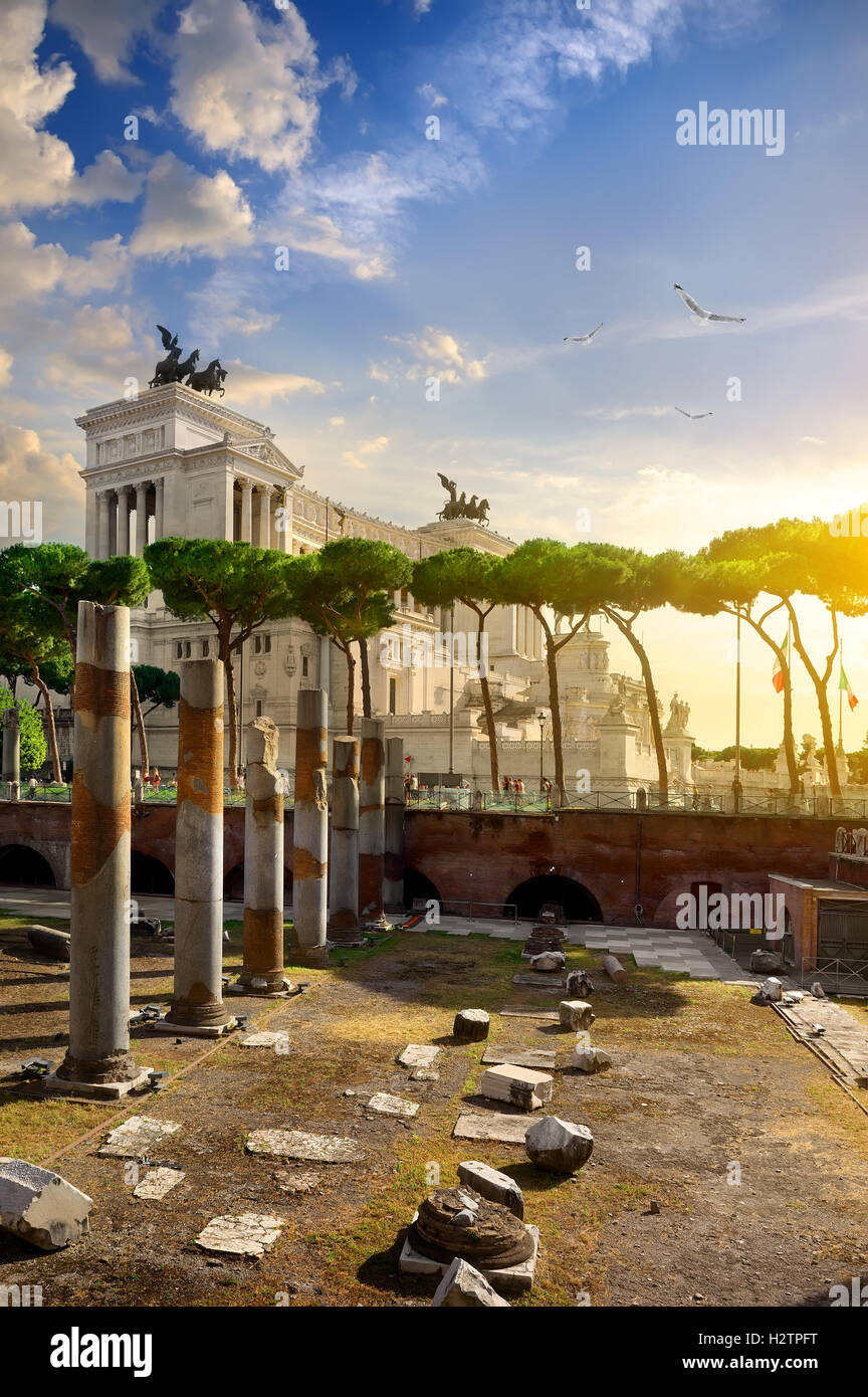 View on Vittoriano from the Forum of Trajan square in Rome, italy Stock Photo