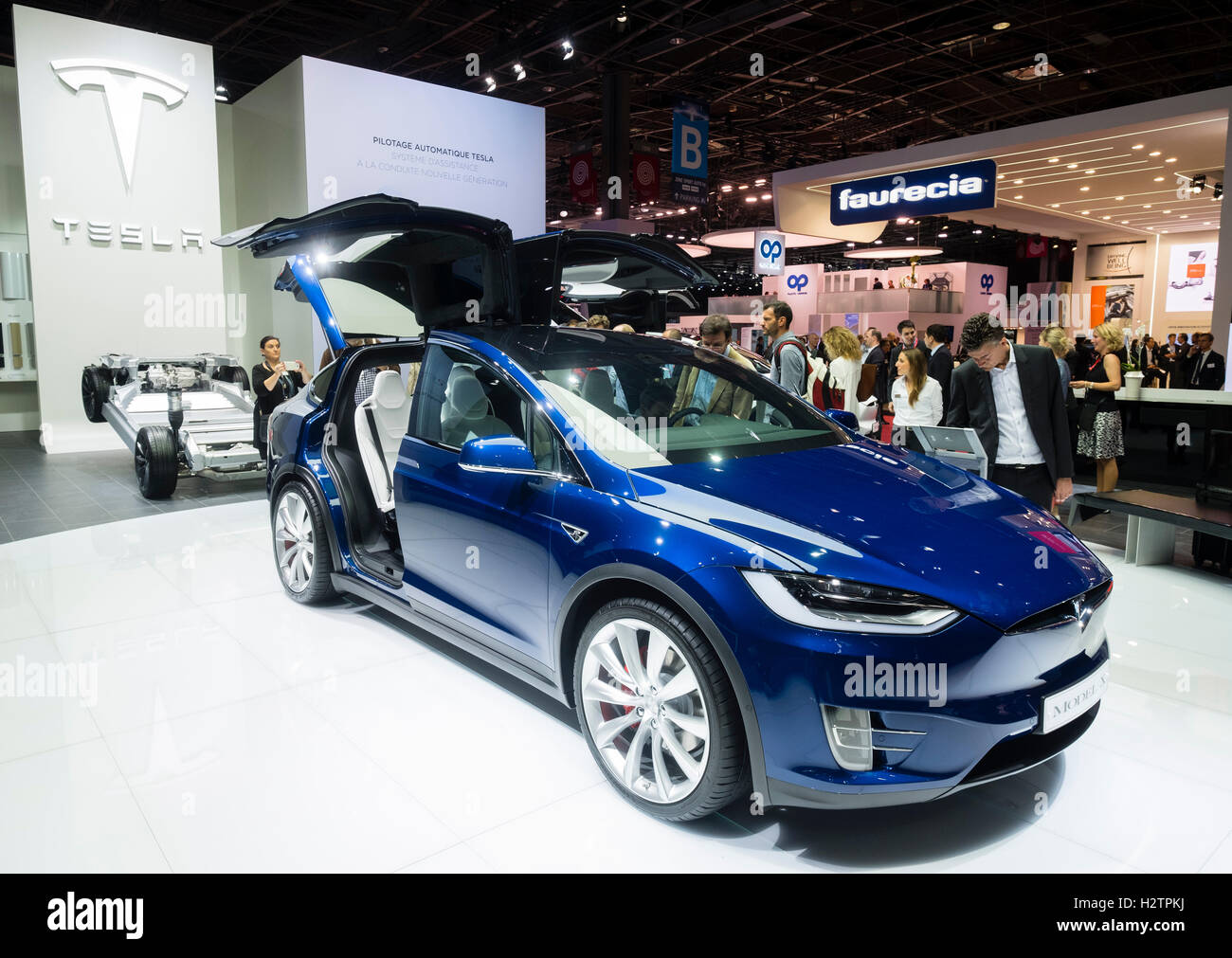 Tesla Model X at Paris Motor Show 2016 Stock Photo