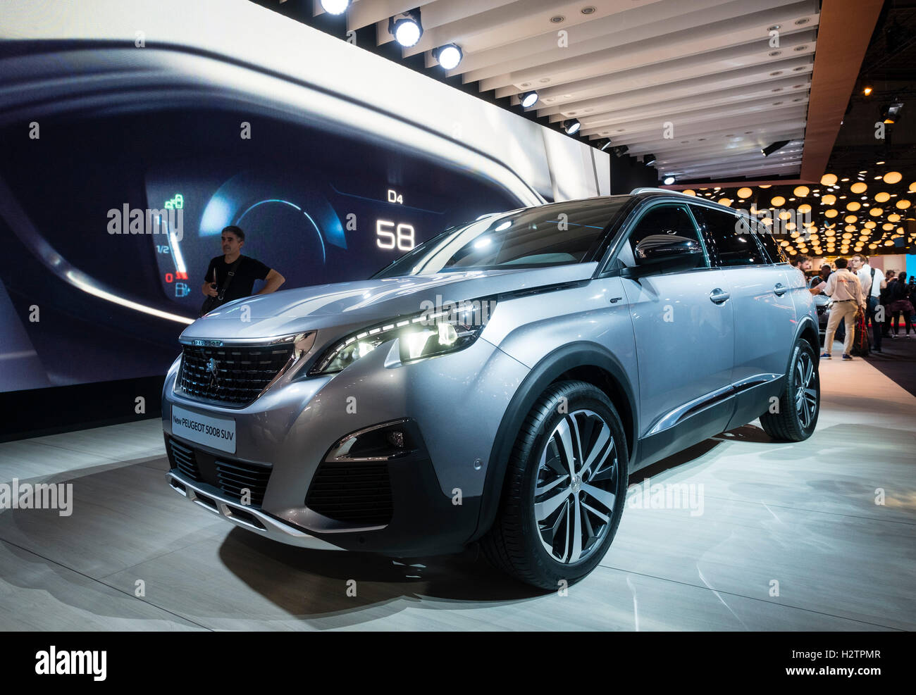 New Peugeot 5008 SUV at world premiere launch at Paris Motor Show 2016 Stock Photo