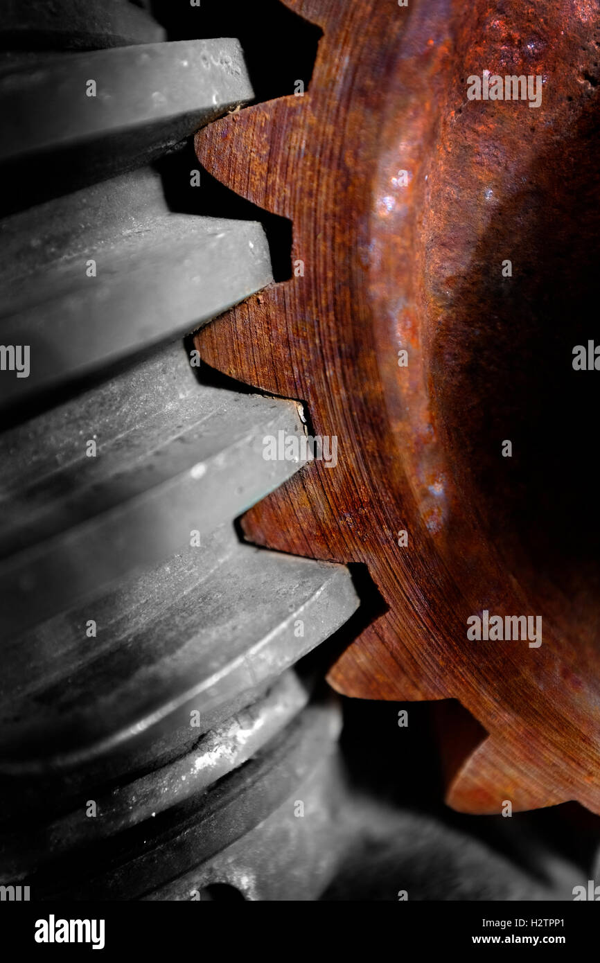 Steel gear cog rusted with teeth in machinery Stock Photo