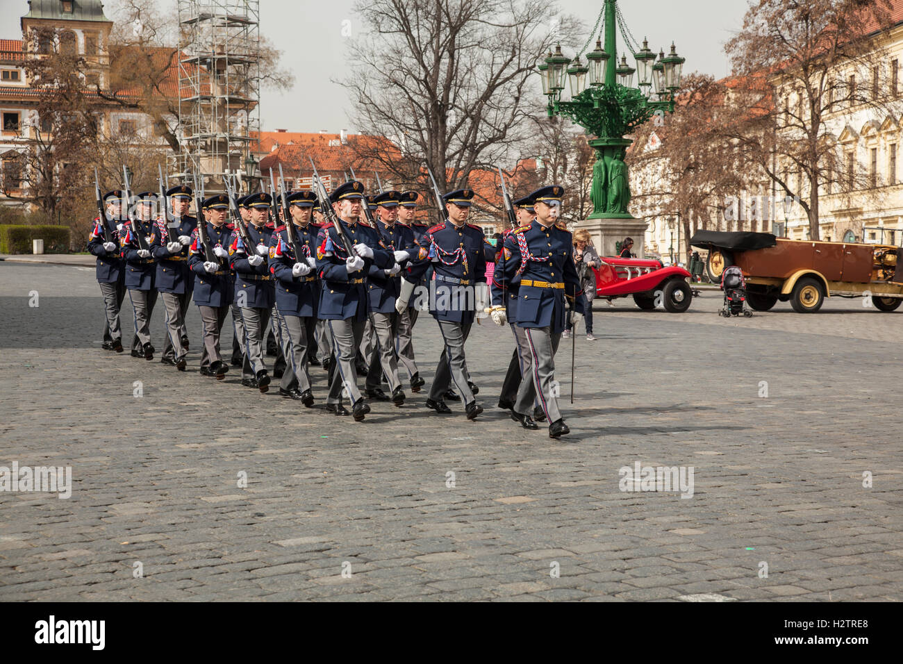 Changing of the guards at Prague Castle Stock Photo