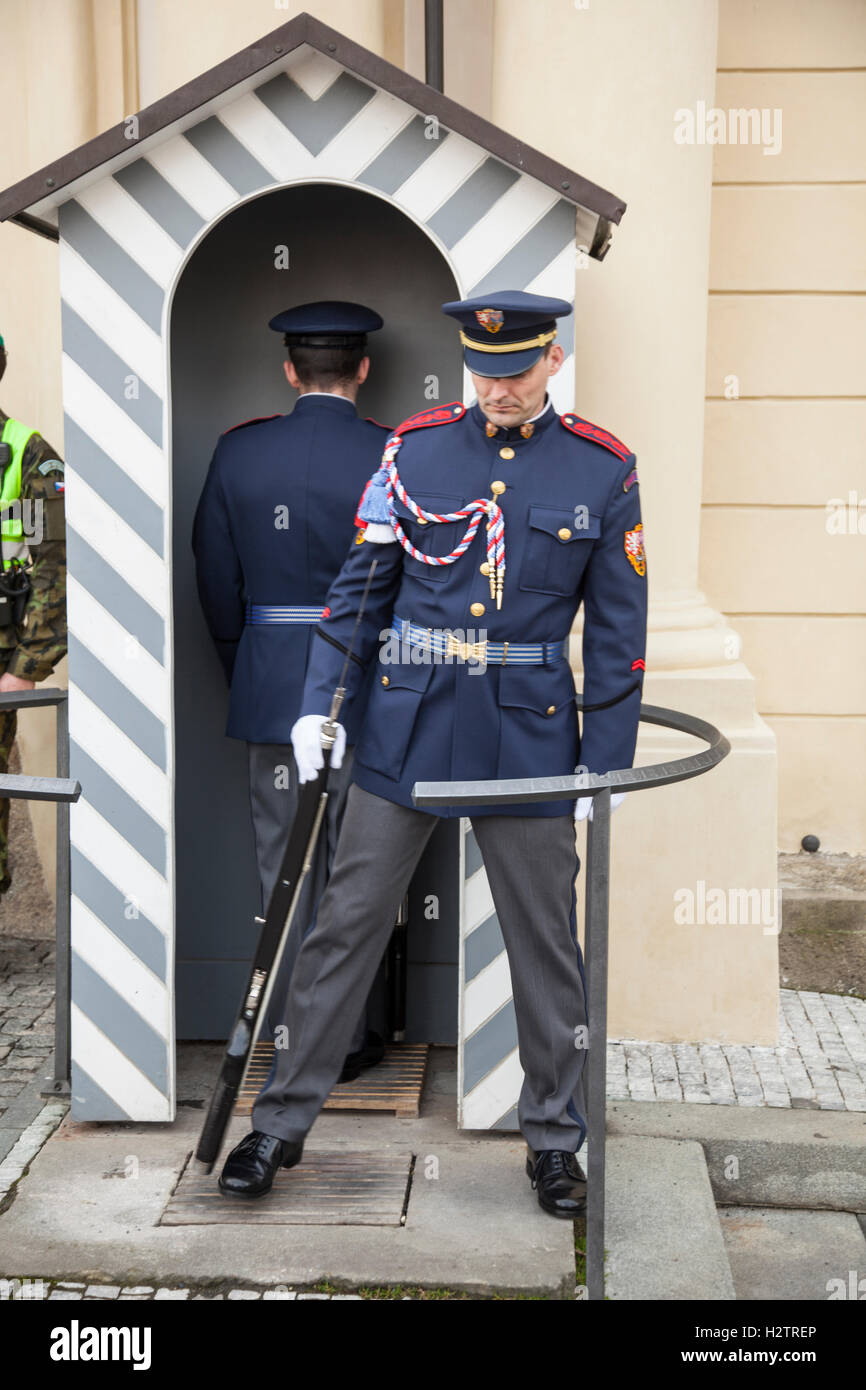 Changing of the guards at Prague Castle. Stock Photo