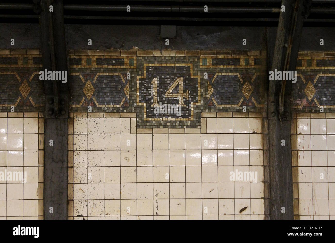 Mosaic at a historic subway station in Manhattan, New York City Stock Photo