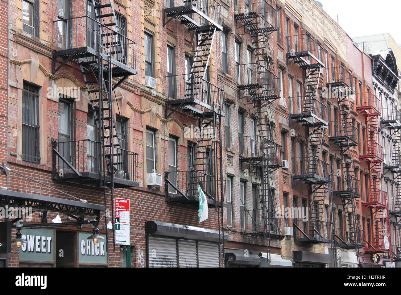 Old red brick apartment buildings in New York City Stock Photo