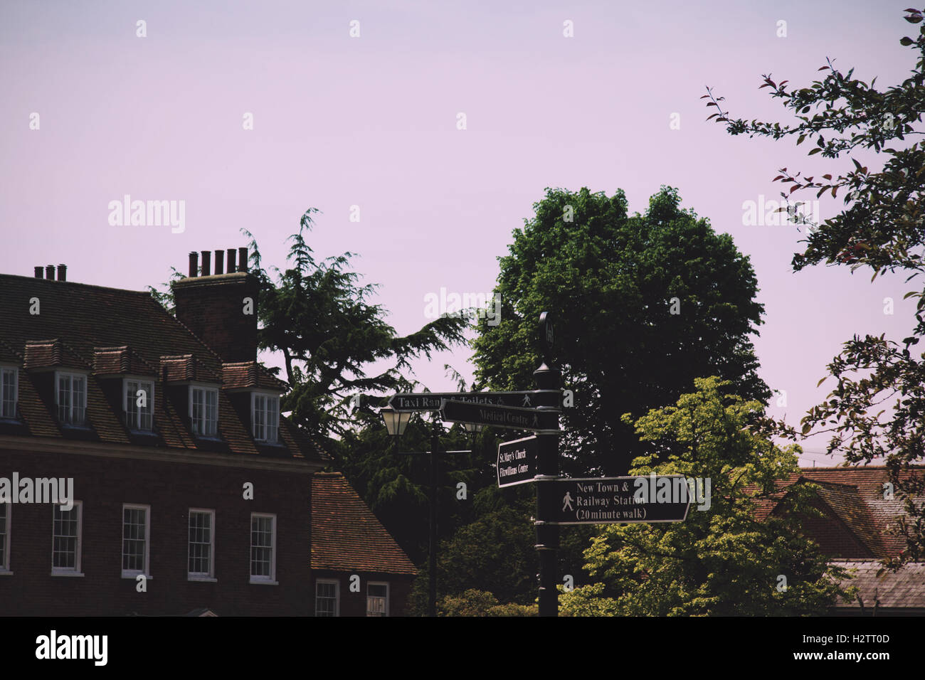 BEACONSFIELD, ENGLAND - JUNE 2016: Tourist information sign in the old town Vintage Retro Filter. Stock Photo