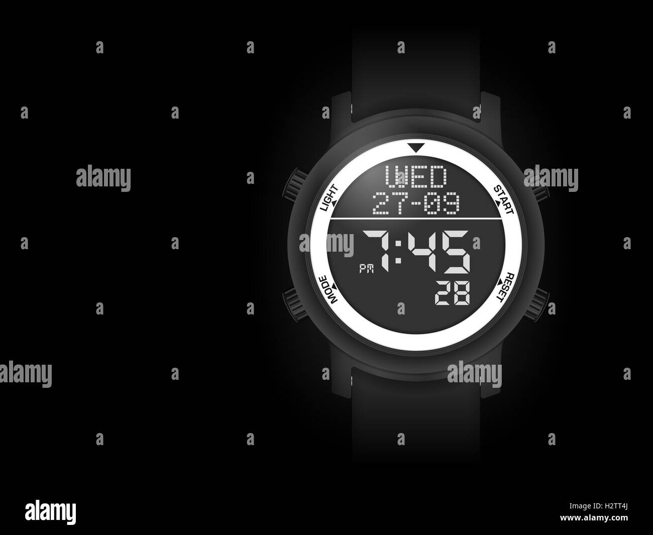 Digital watch on a black background Stock Photo Alamy