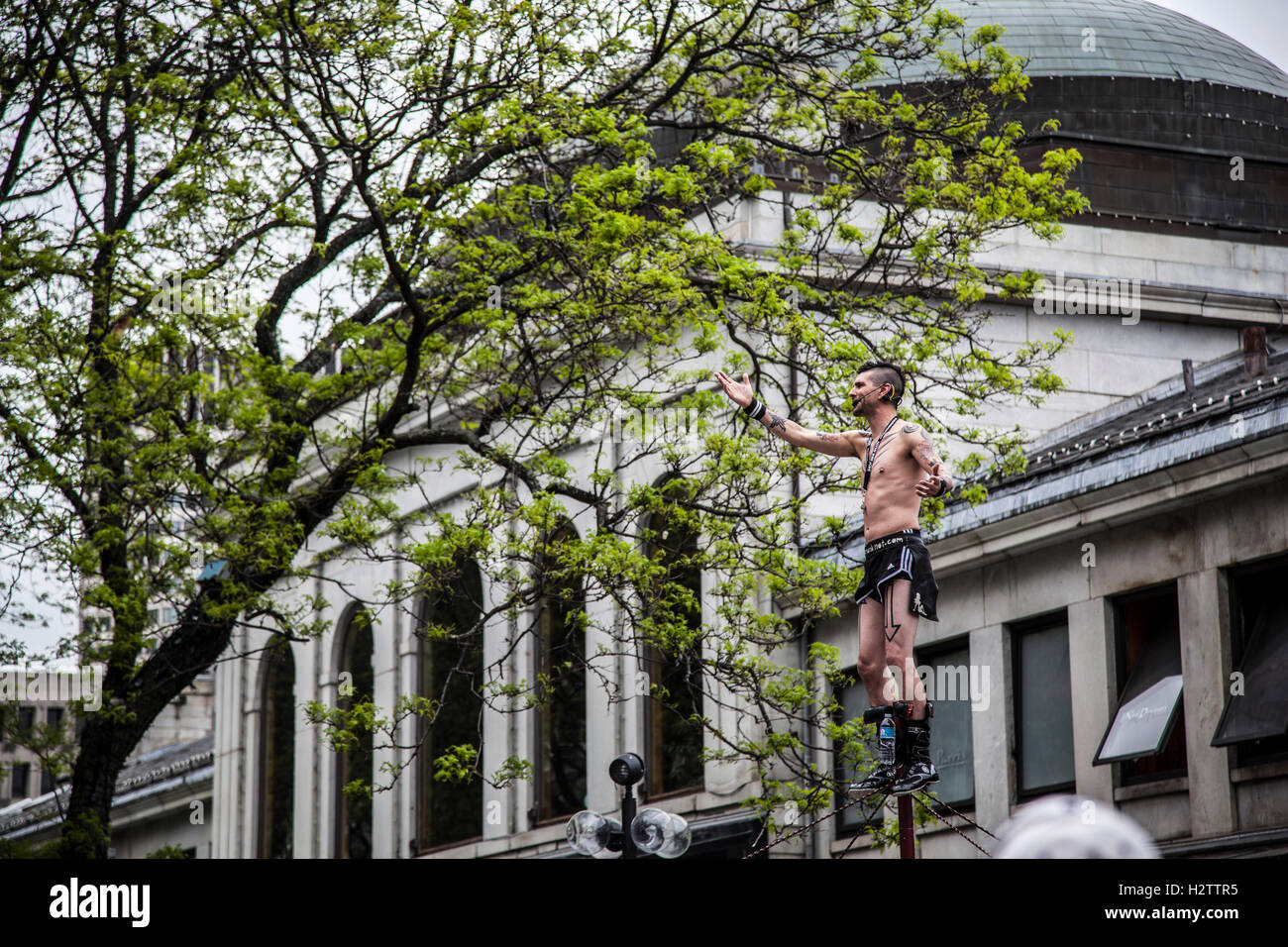 Street performer in famous Quincy Market, Boston Stock Photo