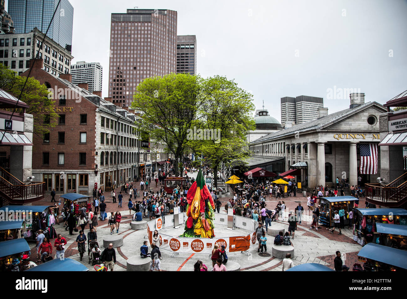People visit famous Quincy Market, Boston Stock Photo Alamy