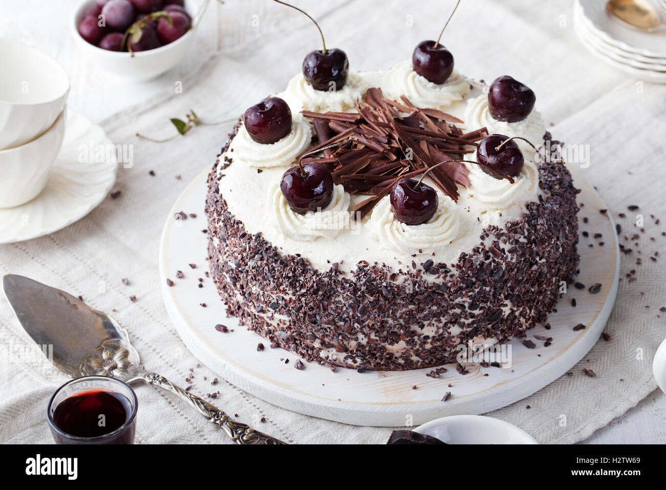 Black forest cake, Schwarzwald pie choco, cherry Stock Photo