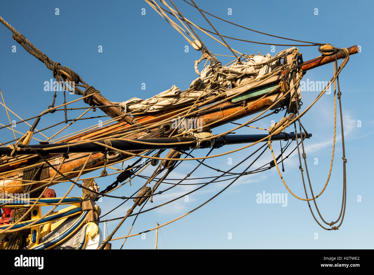 Sailboat Port Townsend bowsprit of the Lady Washington. Stock Photo