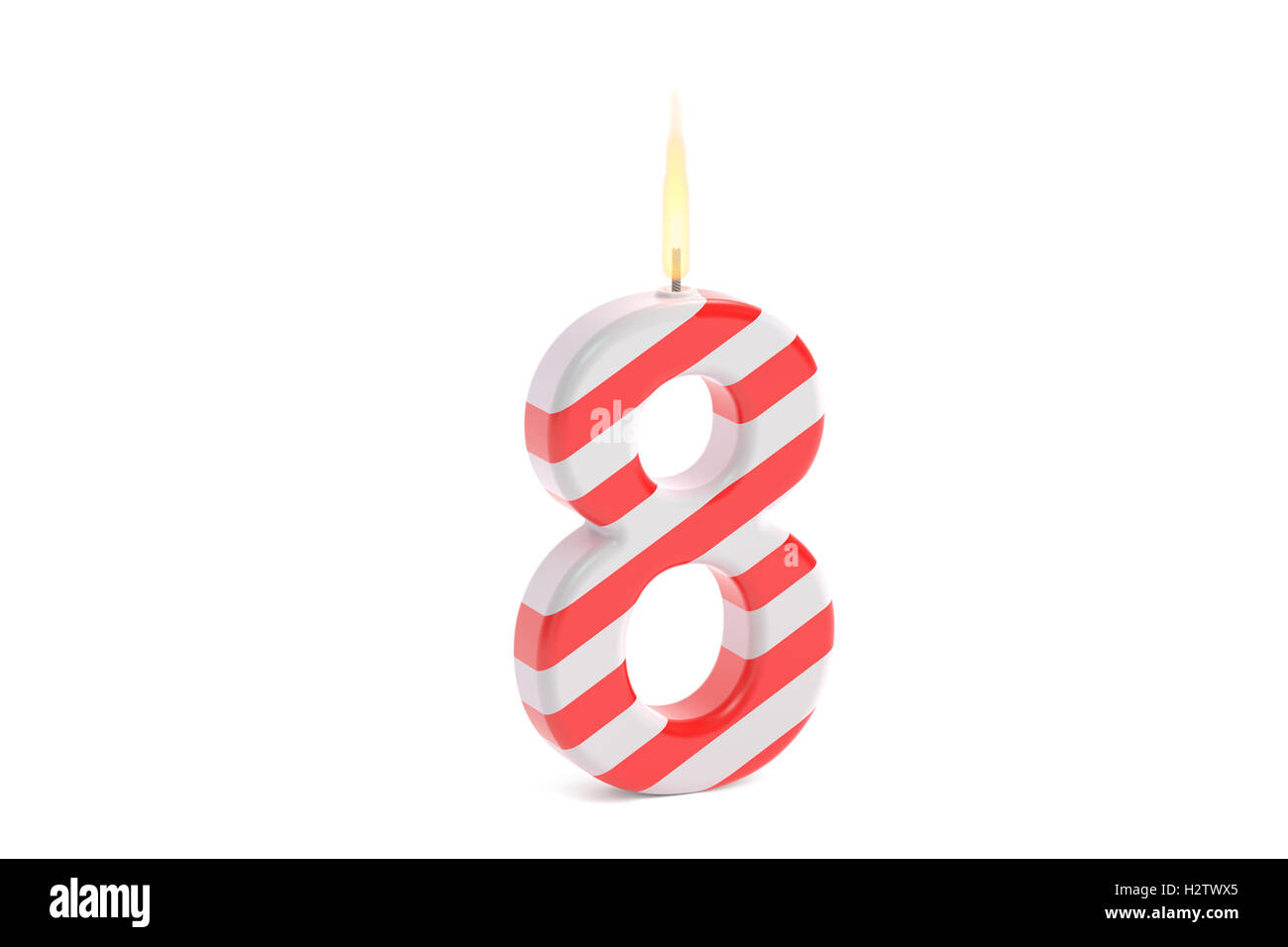 Birthday candle with number 8, 3D rendering isolated on white background Stock Photo