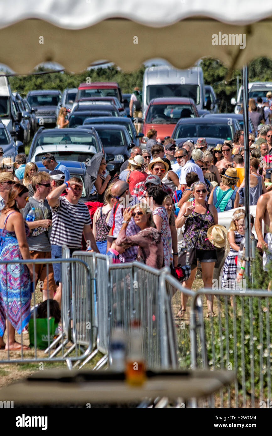 People arriving at Jimmy's Farm, Ipswich, Suffolk, UK for the annual Sausage and Beer Music