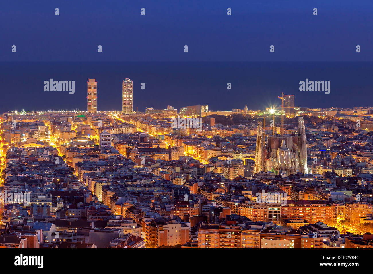 Barcelona skyline panorama at night Stock Photo