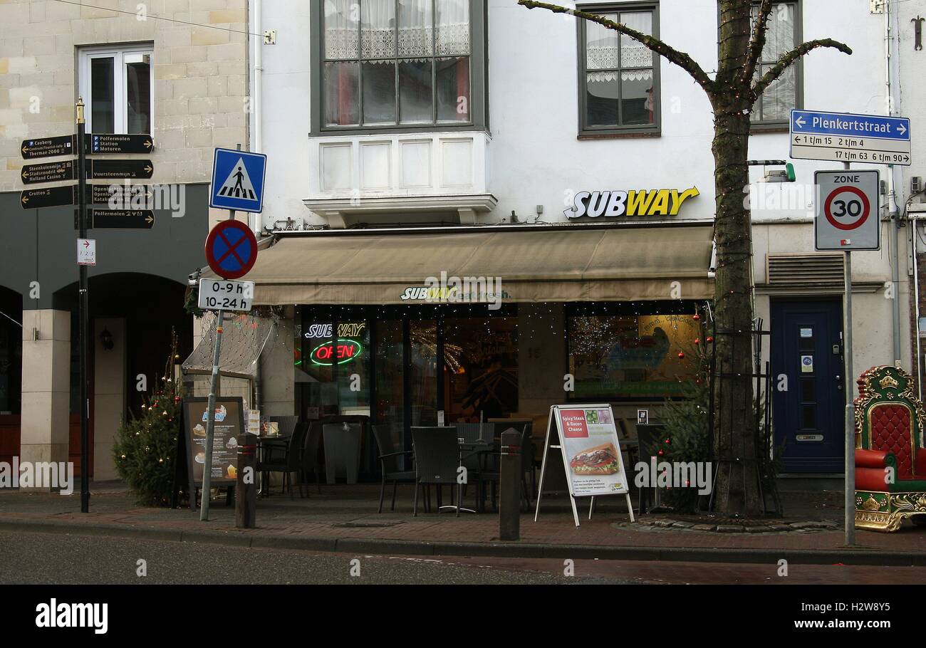 Subway fast food outlet on Plenkertstraat in the market city of Valkenburg South Holland Limburg Netherlands NL 2016 Stock Photo
