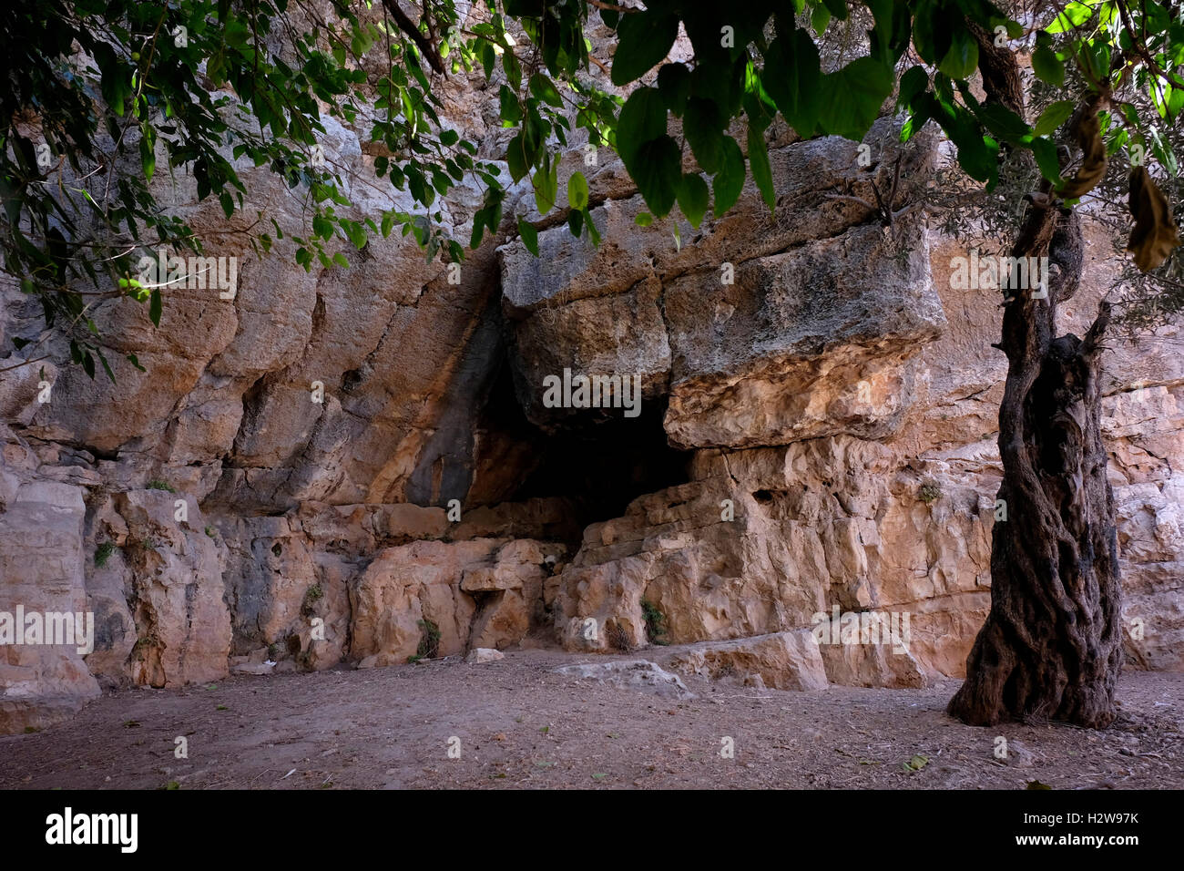 View of ancient burial chamber that was reused by generations of families from as early as the seventh until the fifth century BC in Valley of Hinnom the modern name for the biblical Gehenna or Gehinnom valley surrounding Jerusalem's Old City, Israel Stock Photo