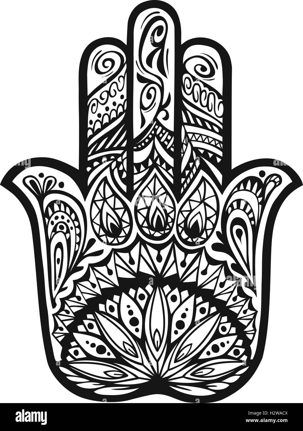 Vector hamsa hand drawn symbol. Decorative amulet in ethnic style for good luck and prosperity Stock Vector