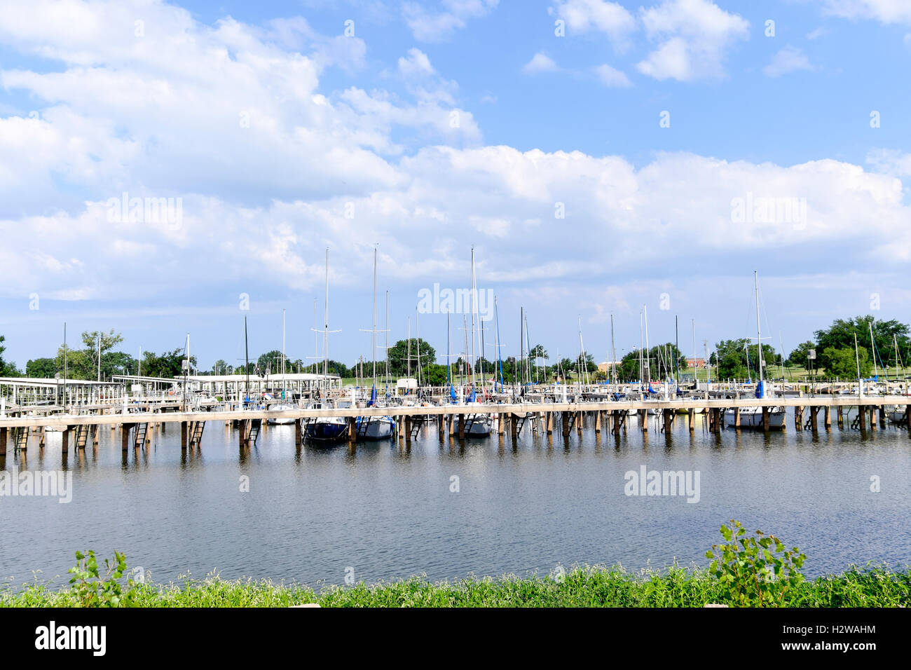 Lake Hefner sailboat marina in Oklahoma City, Oklahoma, USA Stock Photo