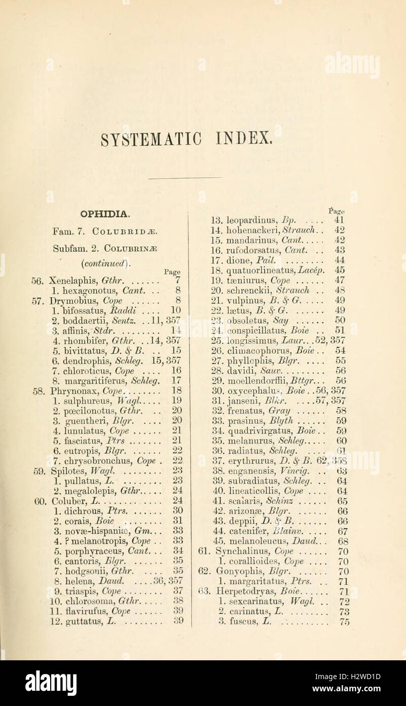 The 'Catalogue of Snakes' compiles information on various snake species