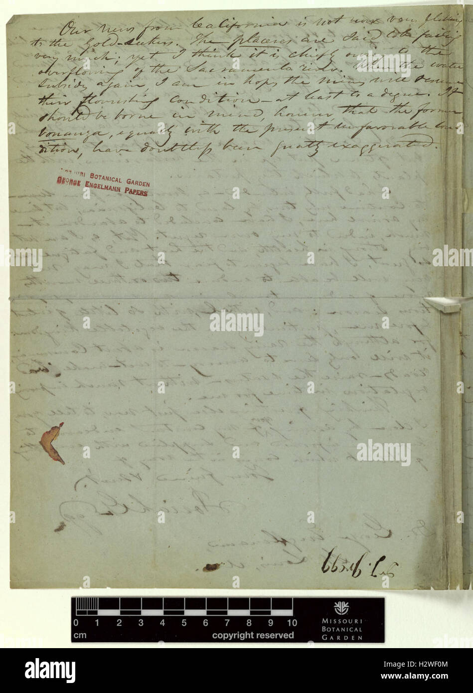 Correspondence - Gregg (Josiah) and Engelmann (George) (Jun 30, 1849 (2) verso) BHL434 Stock Photo
