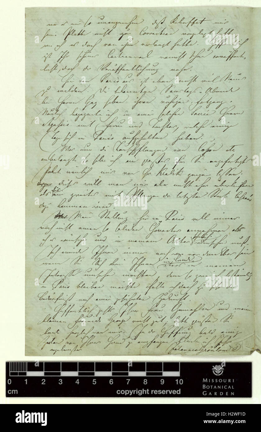 Correspondence - Grönland (Johannes) and Engelmann (George) (Aug 31, 1859 (1) verso) BHL434 Stock Photo
