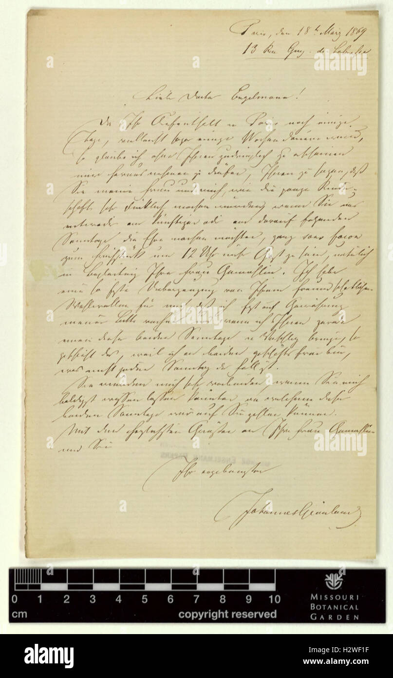 Correspondence - Grönland (Johannes) and Engelmann (George) (Mar 18, 1869 (1)) BHL434 Stock Photo