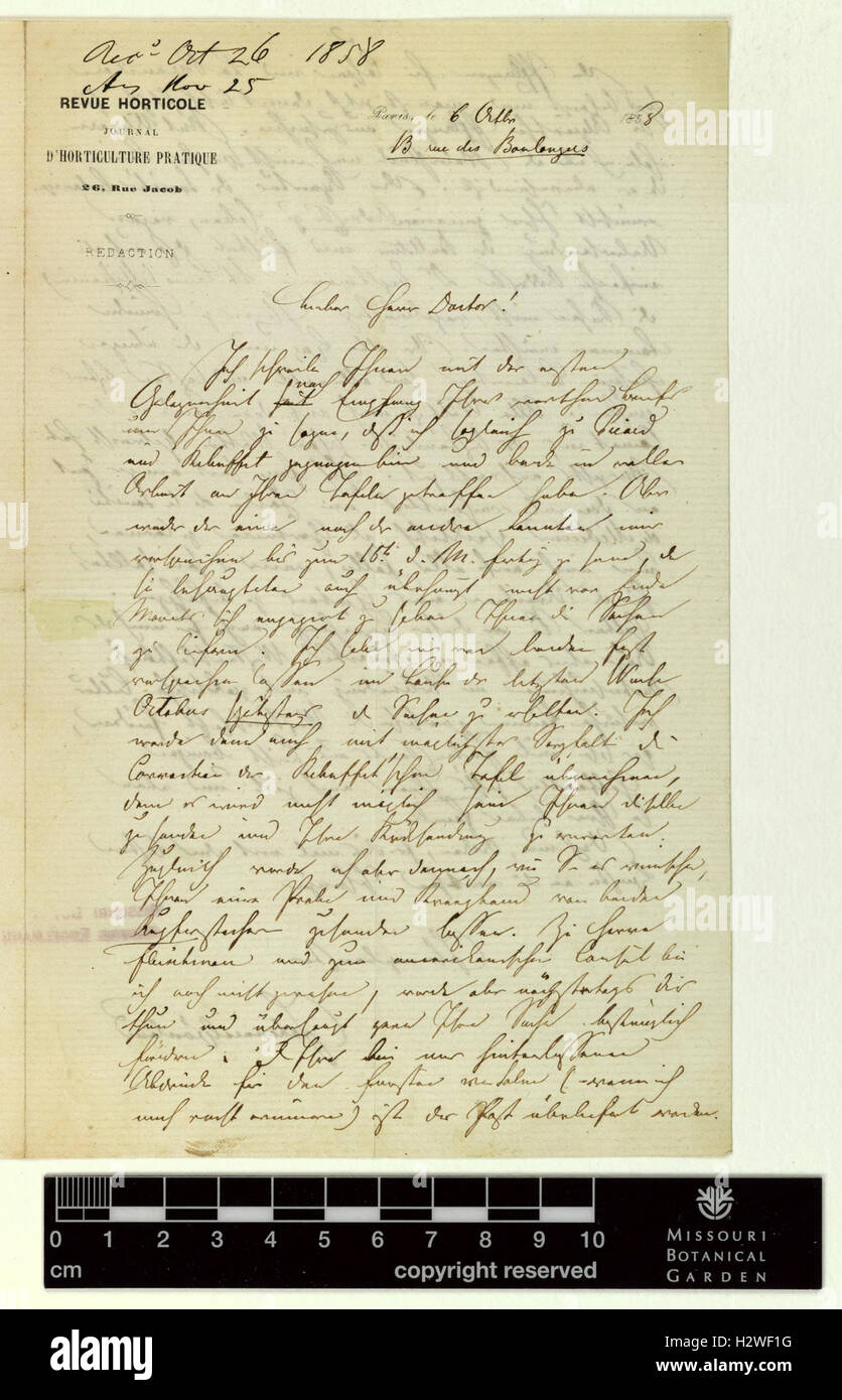 Correspondence - Grönland (Johannes) and Engelmann (George) (Oct 06, 1858 (1)) BHL434 Stock Photo