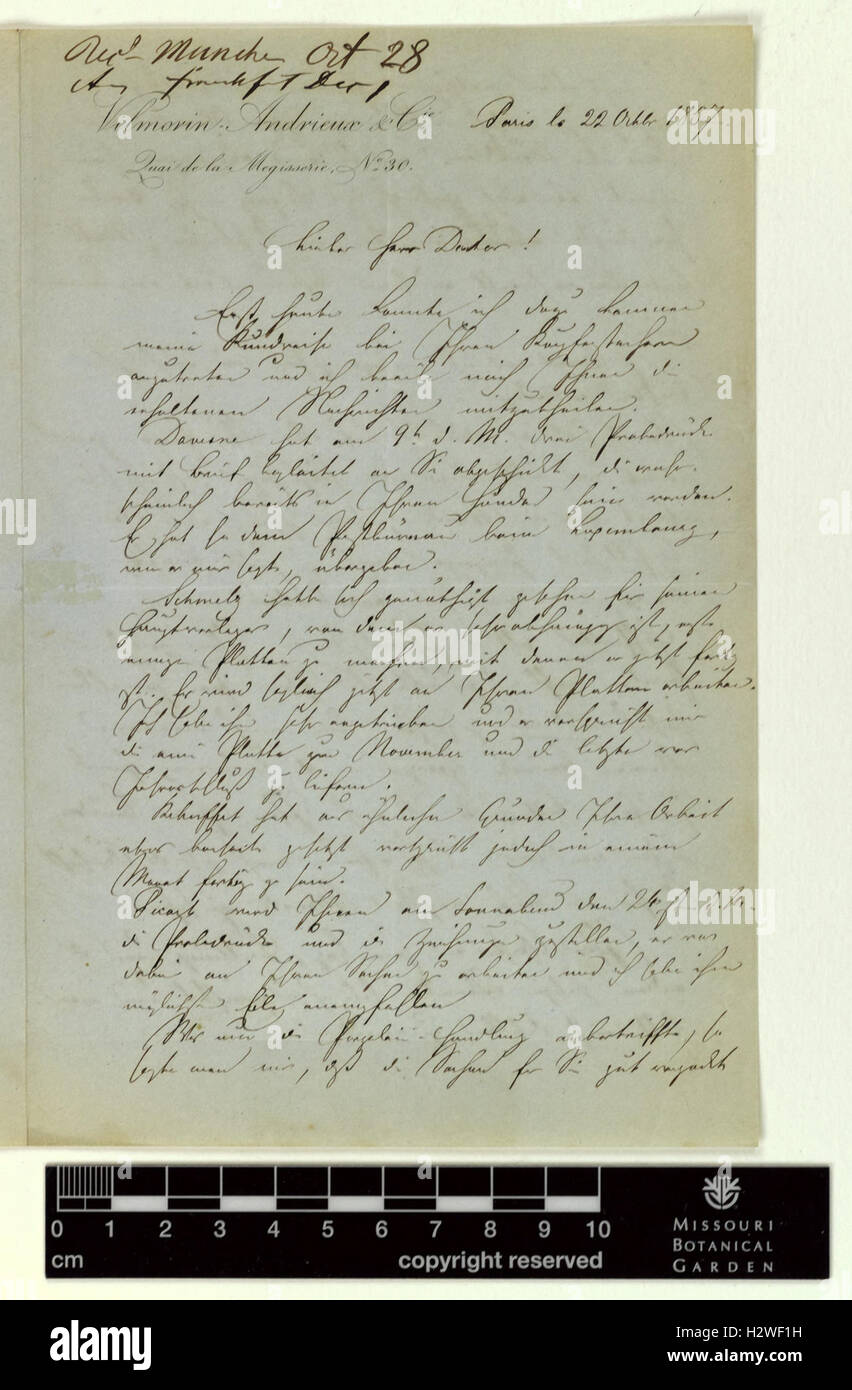 Correspondence - Grönland (Johannes) and Engelmann (George) (Oct 22, 1857 (1)) BHL434 Stock Photo