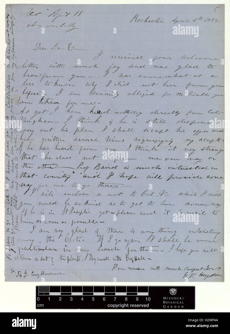 Correspondence - Hayden (Ferdinand) and Engelmann (George) (Apr 05, 1864 (1)) BHL435 Stock Photo