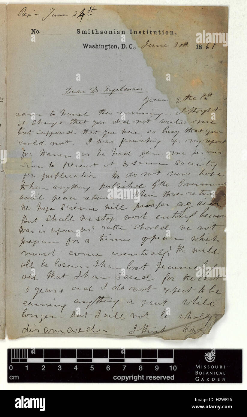 Correspondence - Hayden (Ferdinand) and Engelmann (George) (Jun 20, 1861 (1)) BHL435 Stock Photo