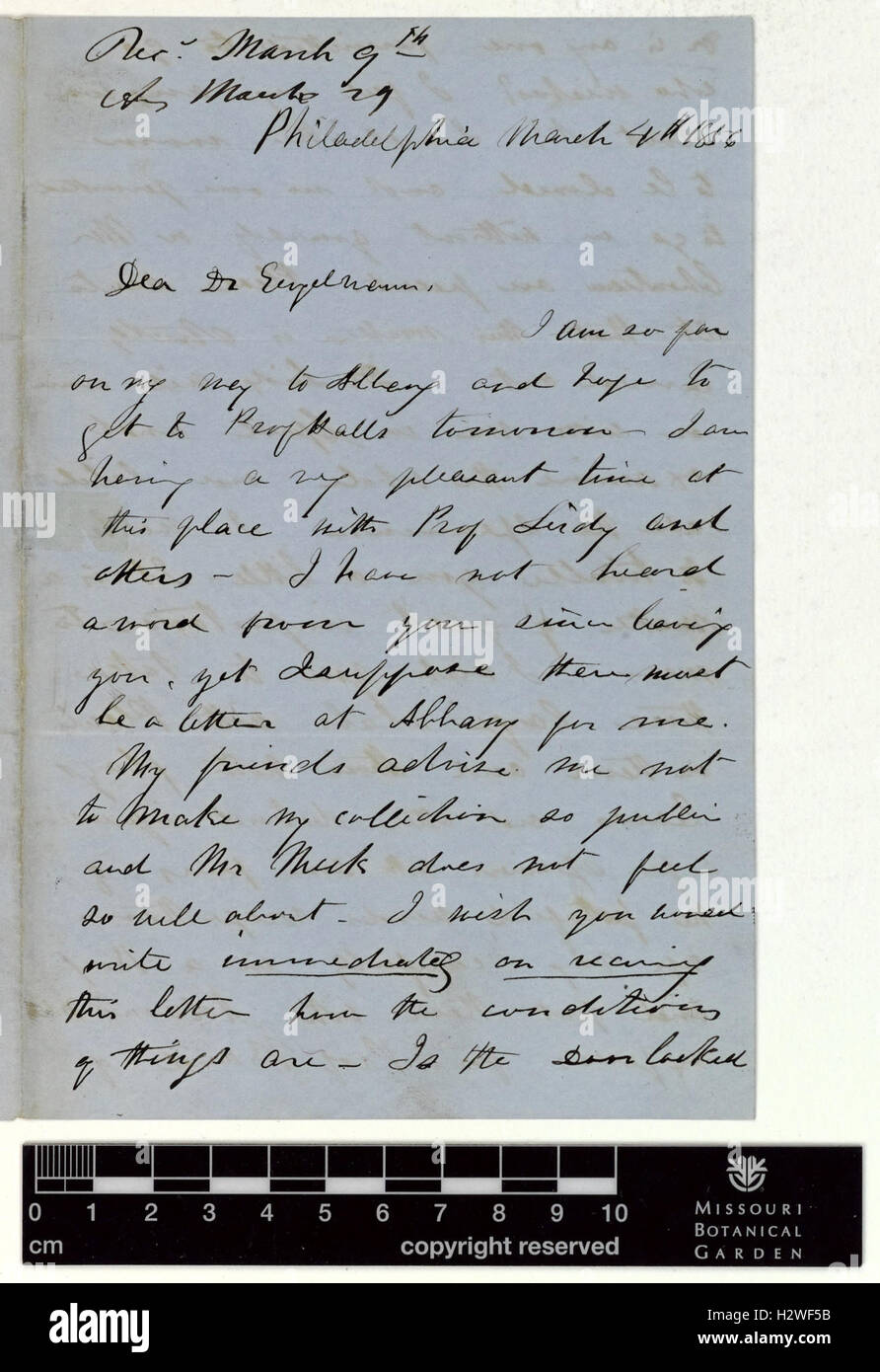 Correspondence - Hayden (Ferdinand) and Engelmann (George) (Mar 04, 1856 (1)) BHL435 Stock Photo