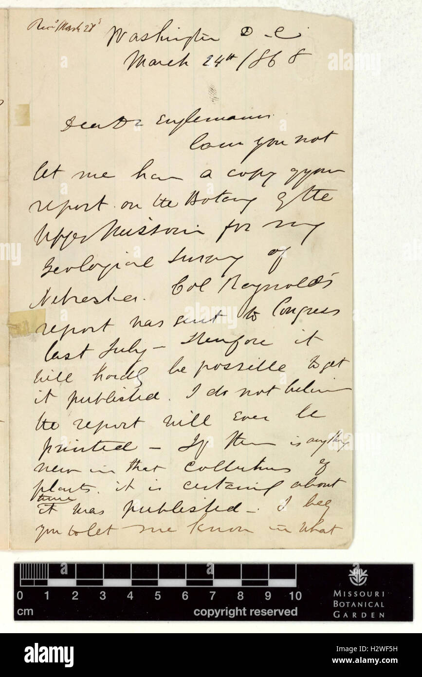 Correspondence - Hayden (Ferdinand) and Engelmann (George) (Mar 24, 1868 (1)) BHL435 Stock Photo