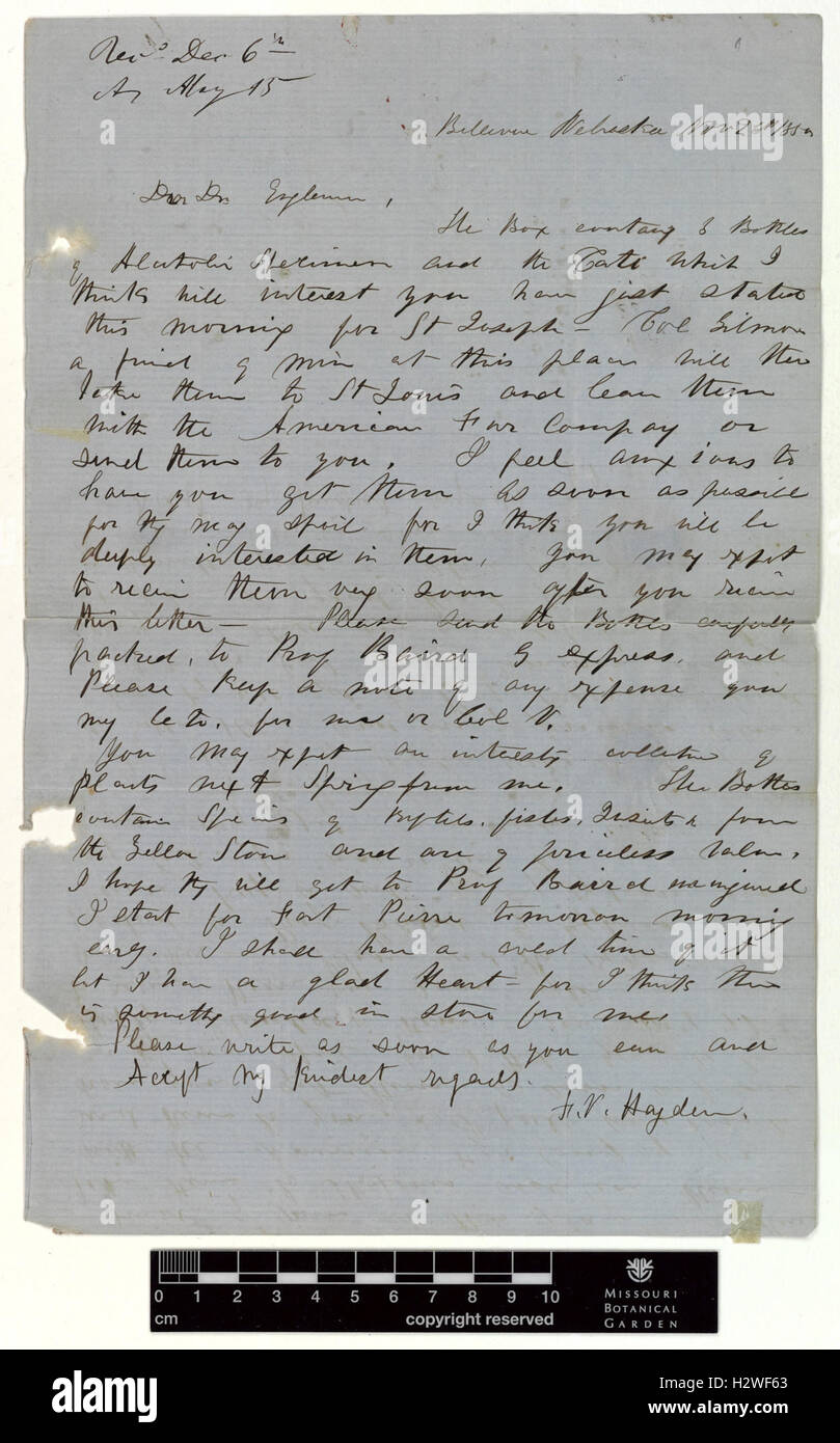 Correspondence - Hayden (Ferdinand) and Engelmann (George) (Nov 26, 1850 (1)) BHL435 Stock Photo