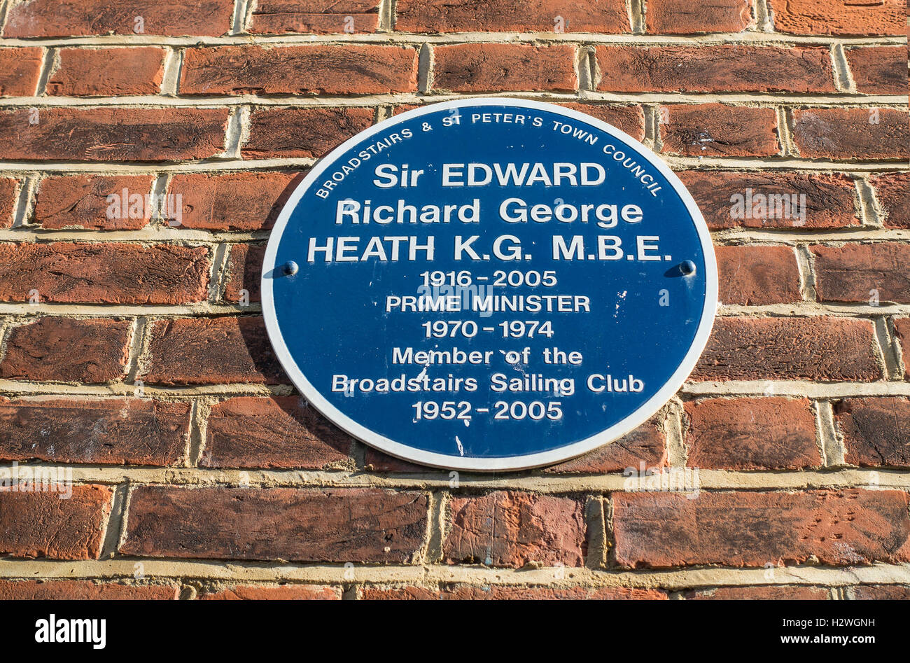Blue Plaque Edward Ted Heath Prime Minister Broadstairs Sailing Club Broadstairs Kent Stock Photo