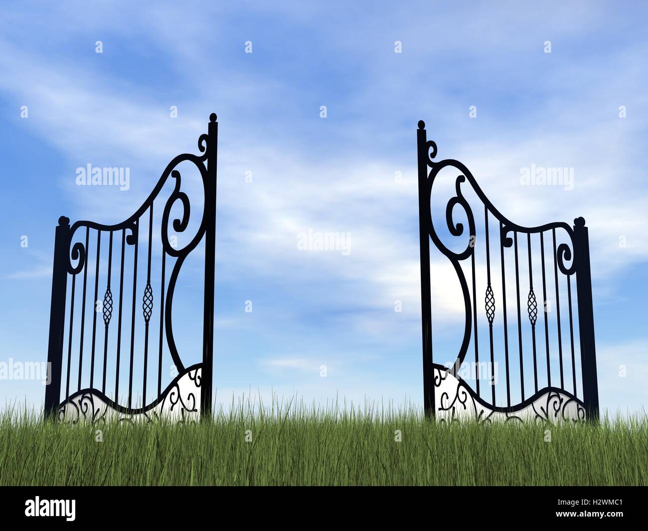 Tanke batteri Giv rettigheder Open gate in nature - 3D render Stock Photo - Alamy