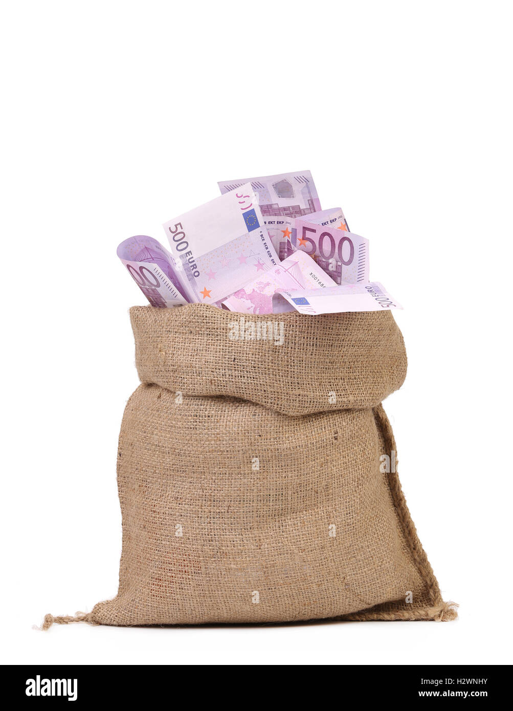 Sack with euro bills. Stock Photo