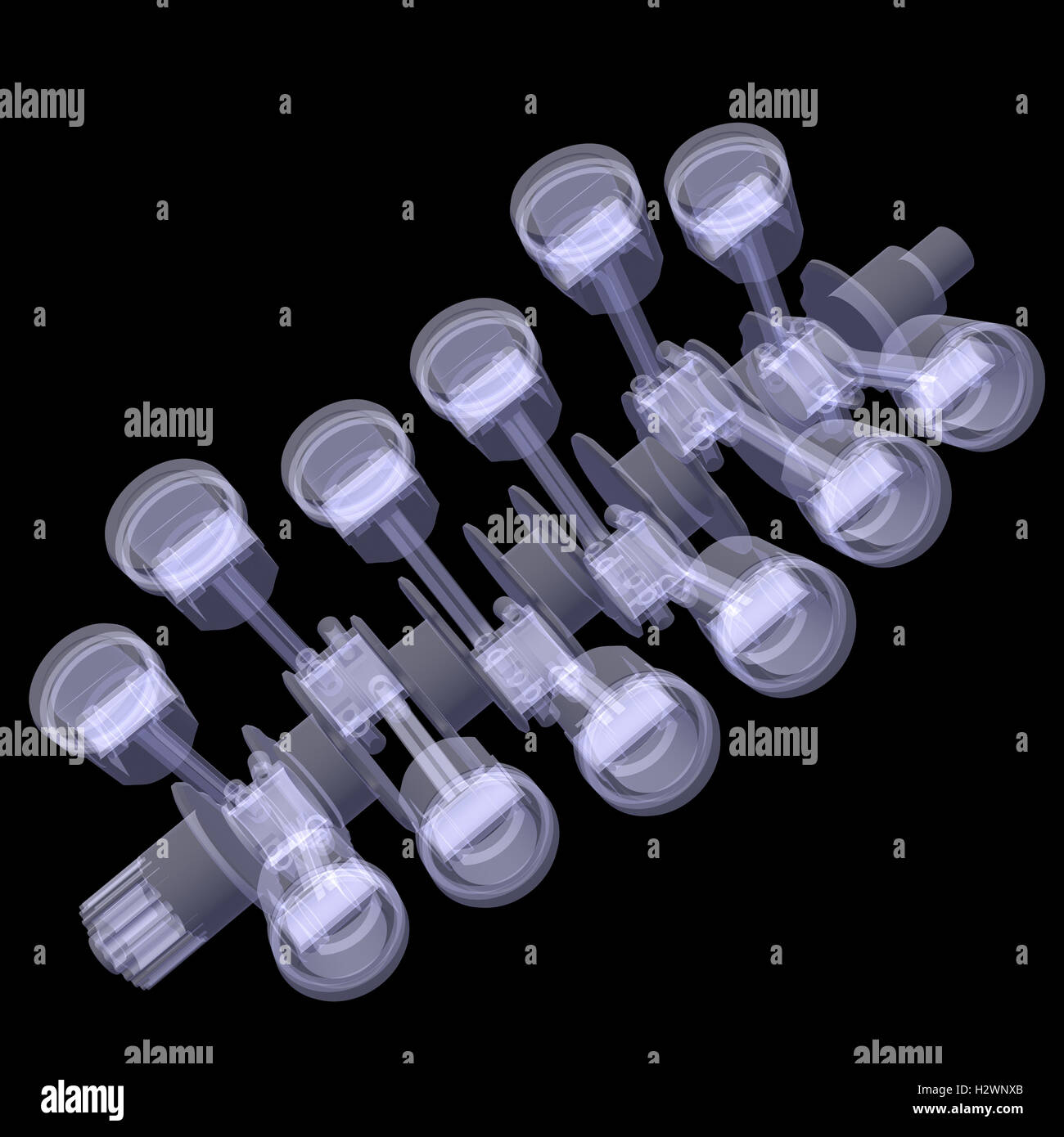 Crankshaft and pistons. Xray Stock Photo Alamy