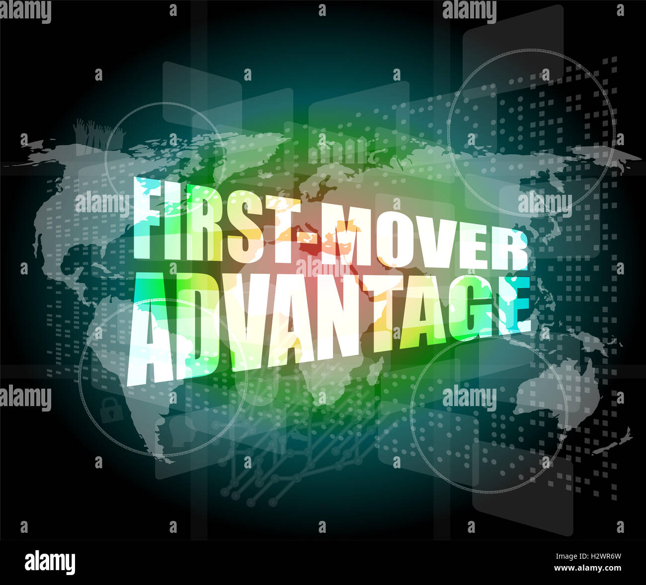 first mover advantage words on digital touch screen interface Stock Photo