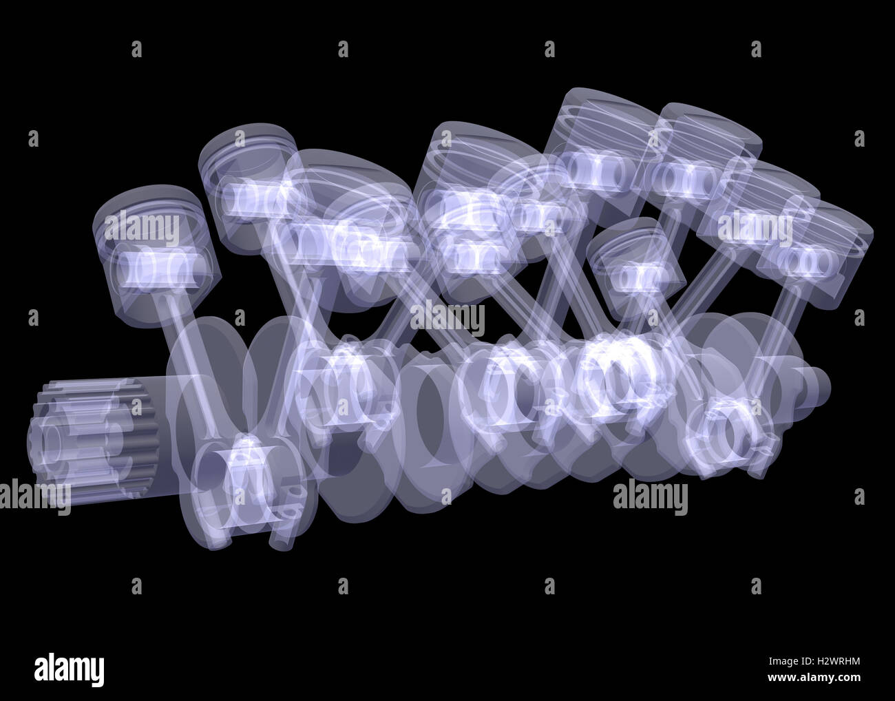 Crankshaft and pistons. Xray Stock Photo Alamy