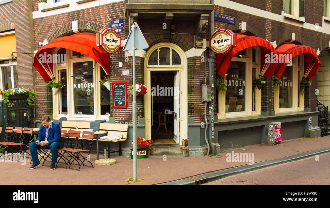 Amsterdam, the Netherlands-July 27, 2016: The traditional Dutch cafe Katoen located in Amsterdam, the Netherlands Stock Photo - Alamy