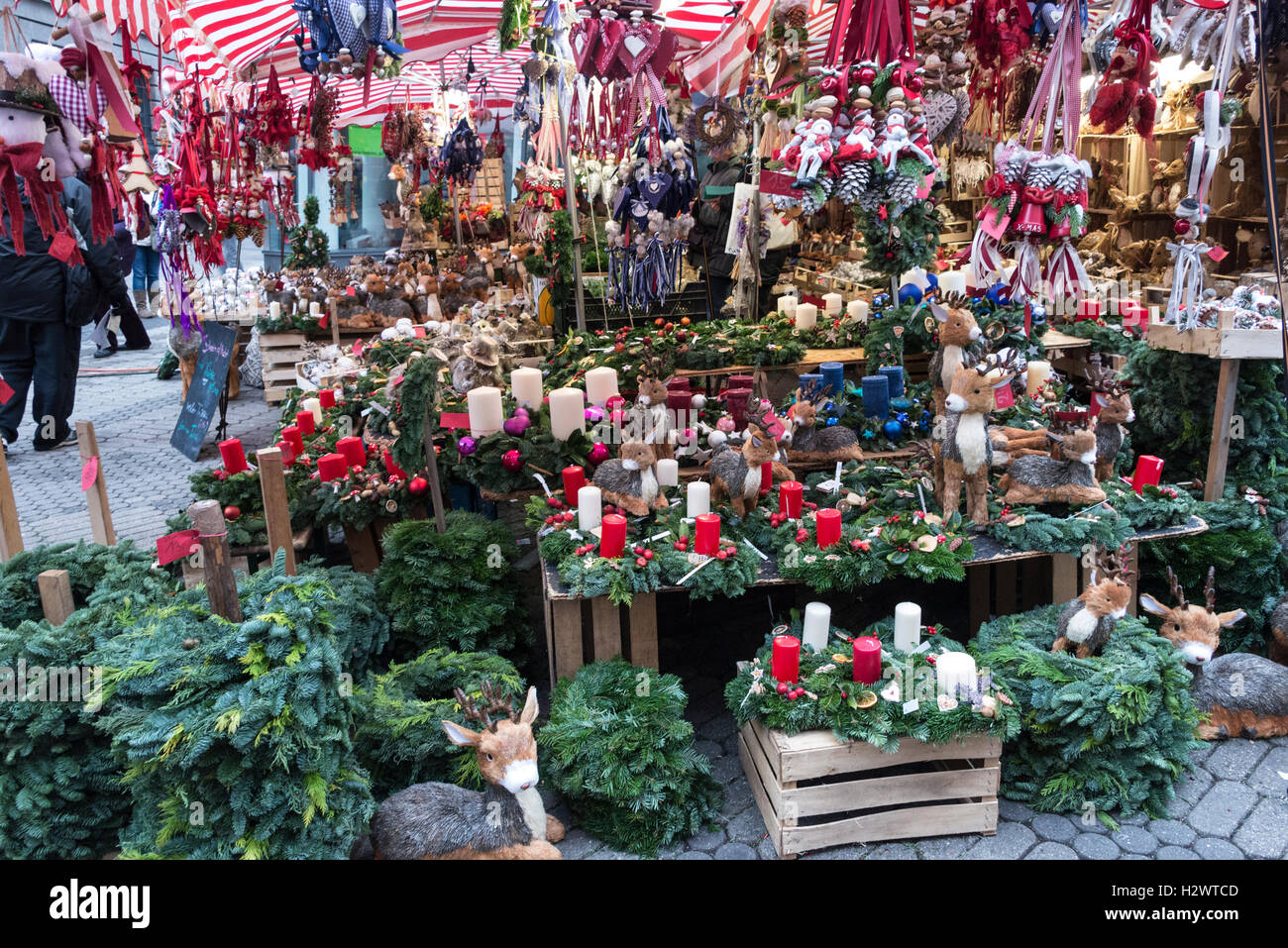 A colourful display of Christmas decorations on sale at the Nuremberg
