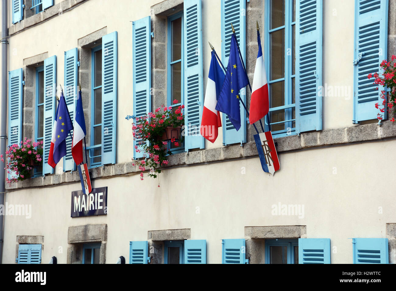 facade of city hall of Saint Bonnet le Castel Puy-de-Dome Auvergne Massif-Central France Stock Photo