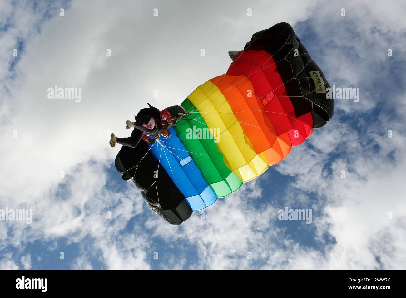 Parachutist approaching his target on an accuracy jump Stock Photo