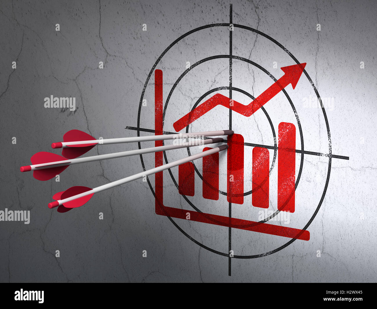 News concept: arrows in Growth Graph target on wall background Stock ...