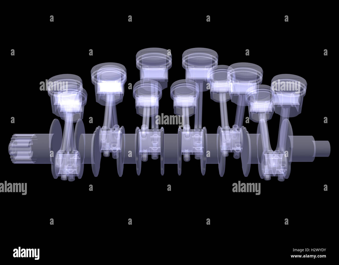 Crankshaft and pistons. Xray Stock Photo Alamy