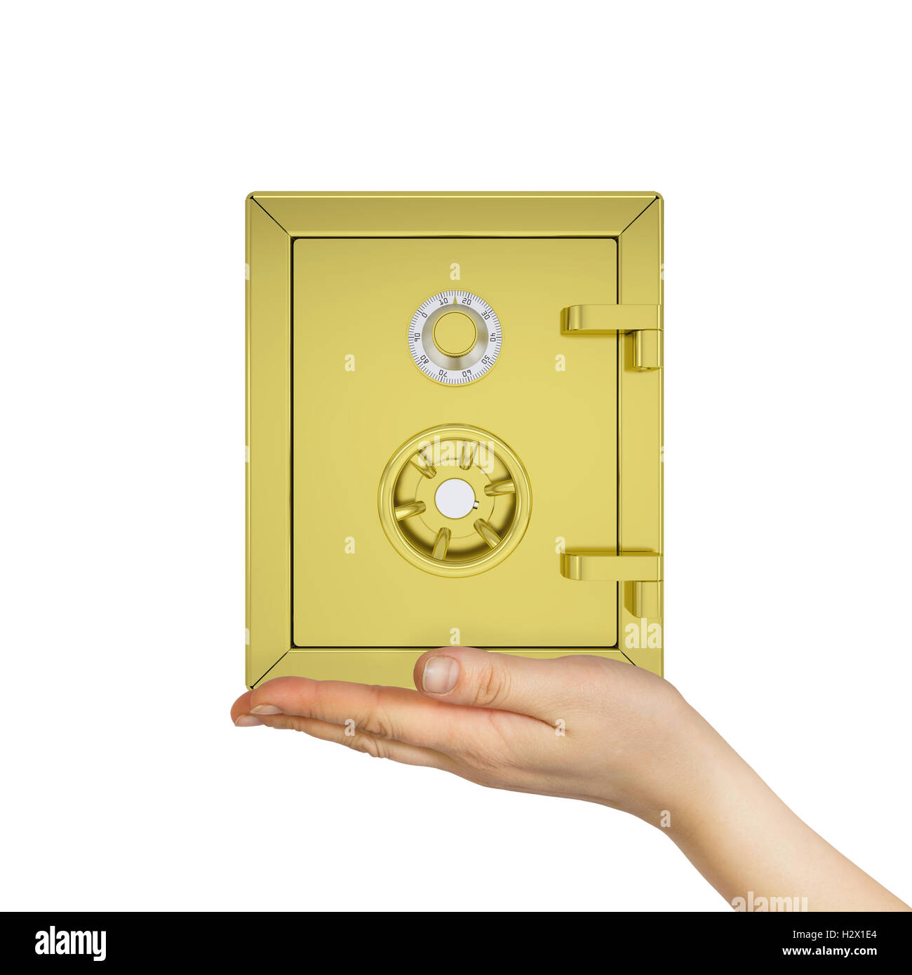 Hand holding gold safe Stock Photo Alamy