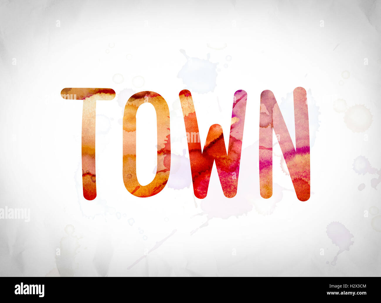 The word "Town" written in watercolor washes over a white paper