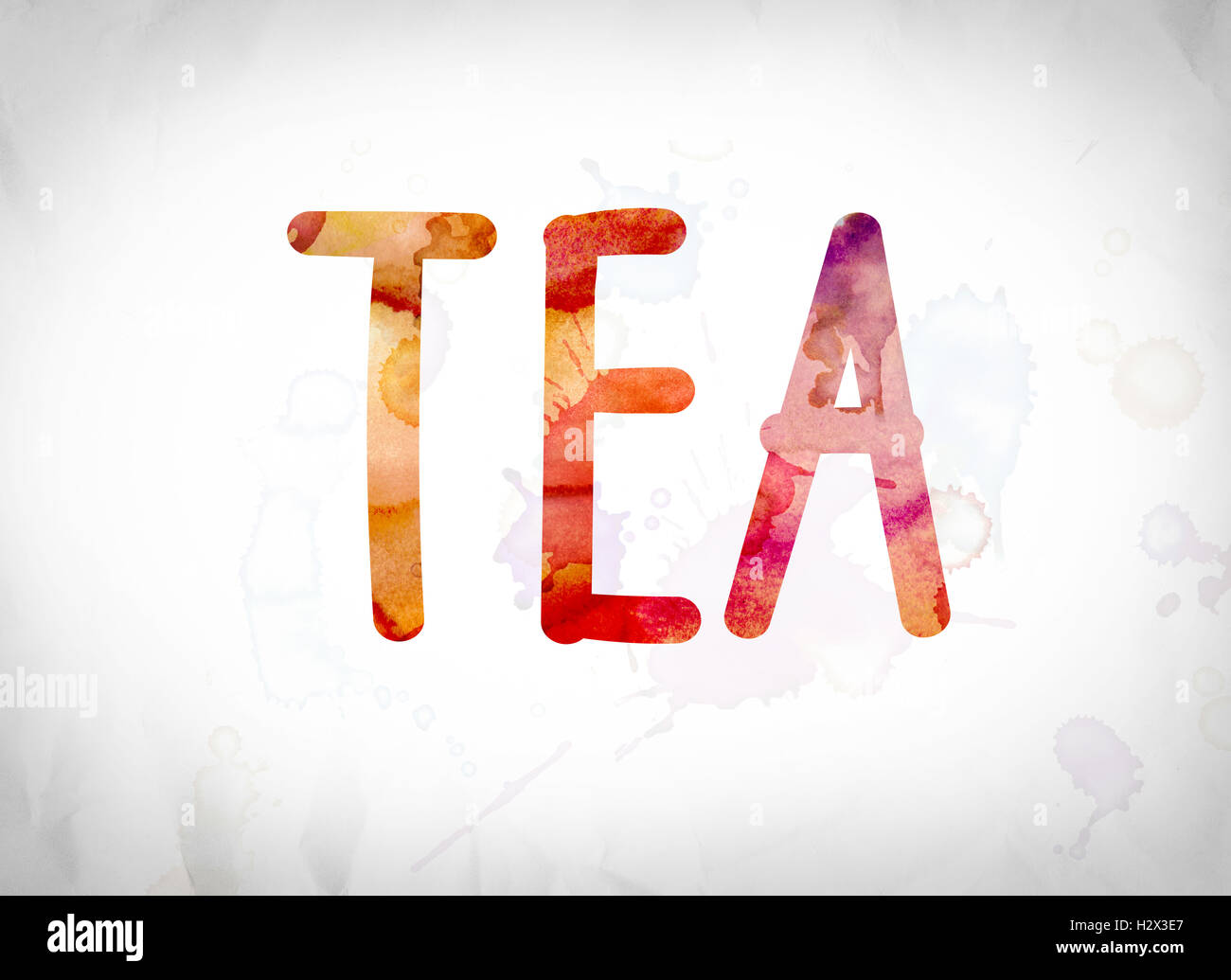 The word "Tea" written in watercolor washes over a white paper