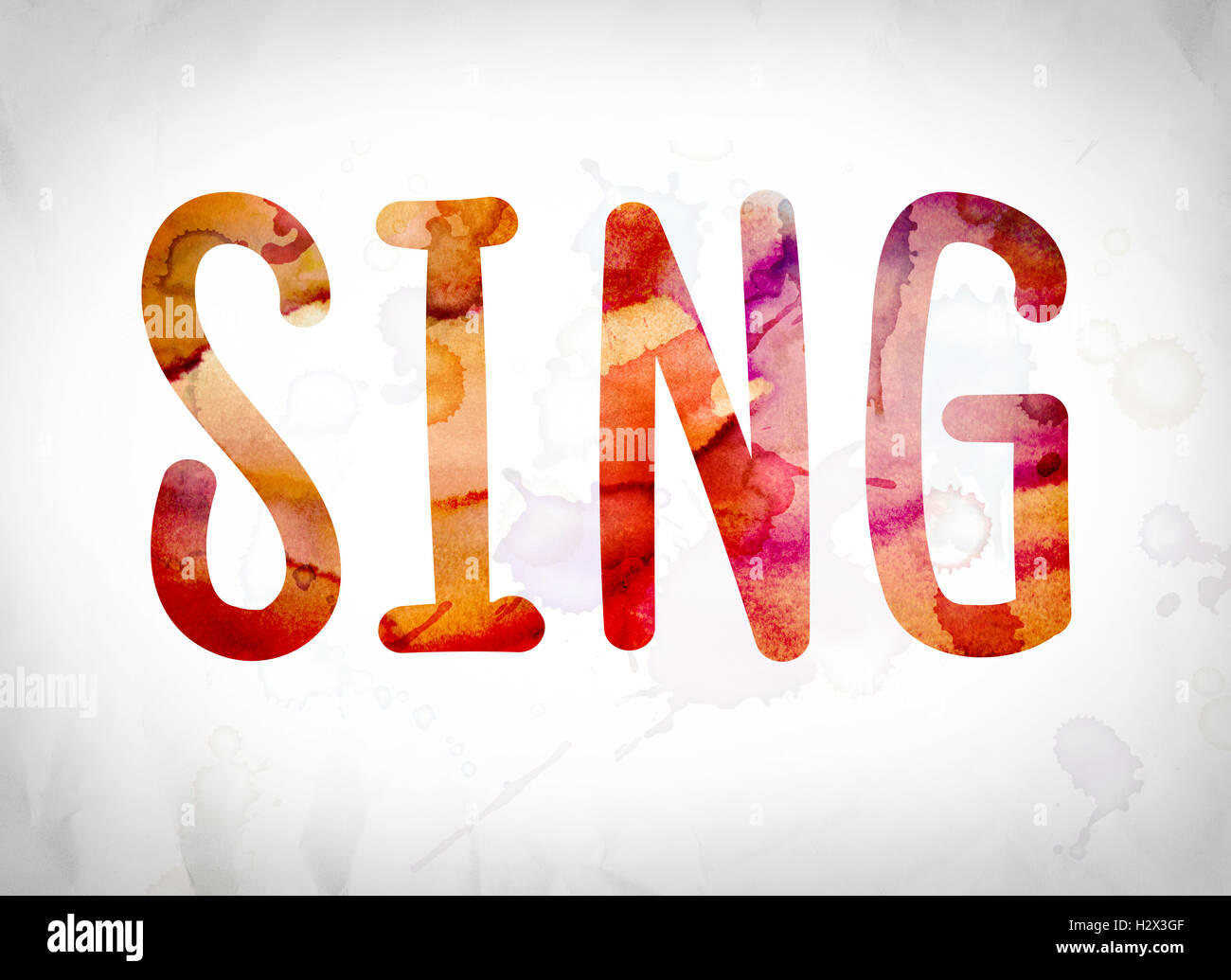 The word "Sing" written in watercolor washes over a white paper