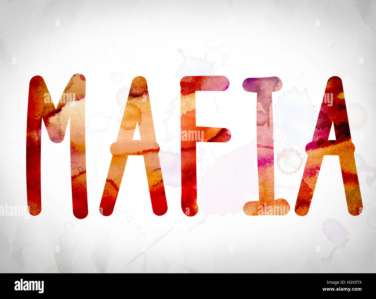 The word "Mafia" written in watercolor washes over a white paper