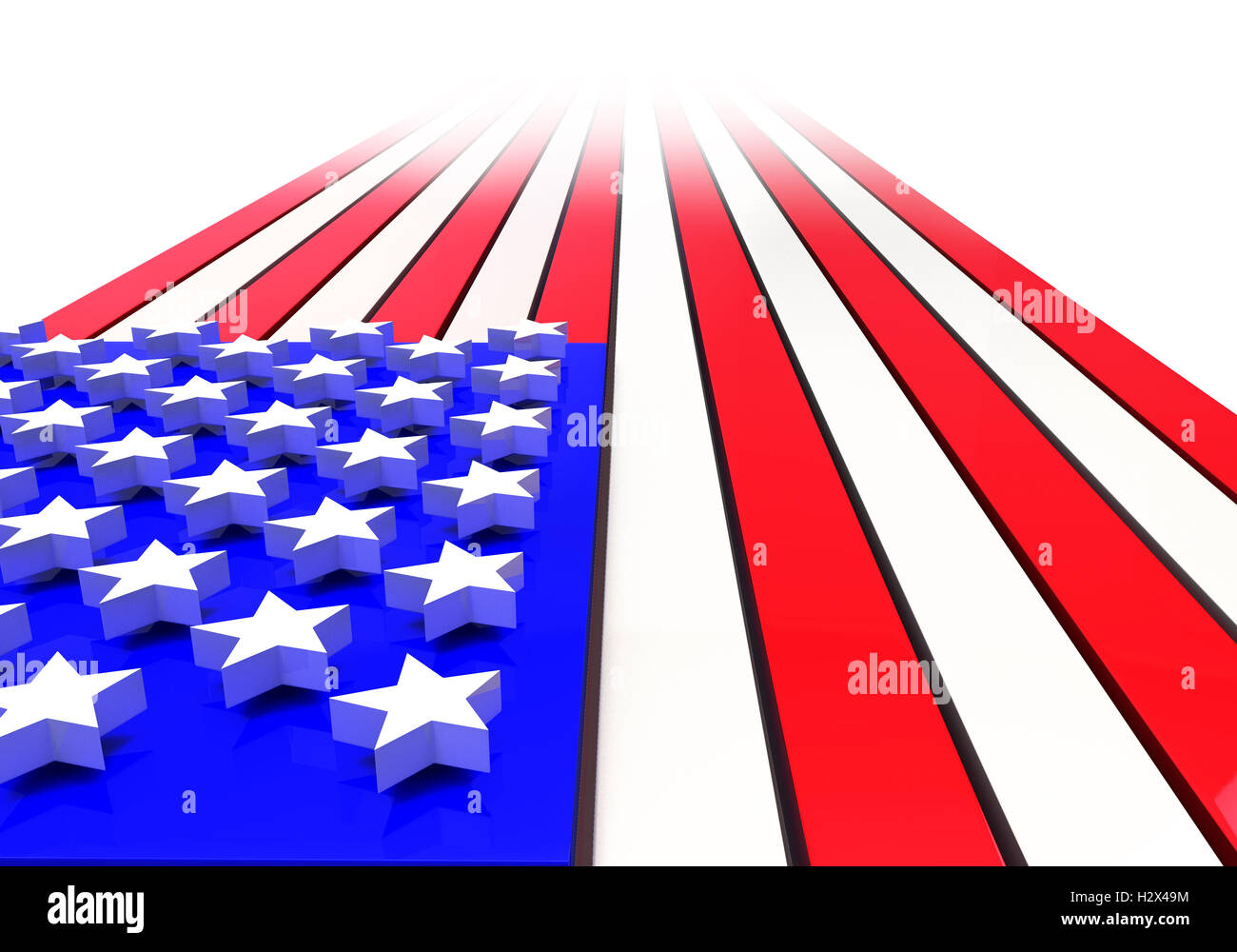 American Flag shown in Strong Perspective Disappearing in the Distance Stock Photo